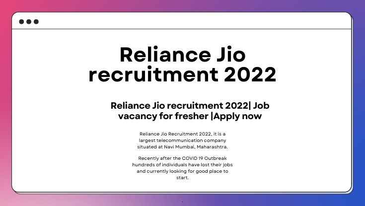 Reliance Jio recruitment 2022 Job vacancy for fresher Apply now (1)